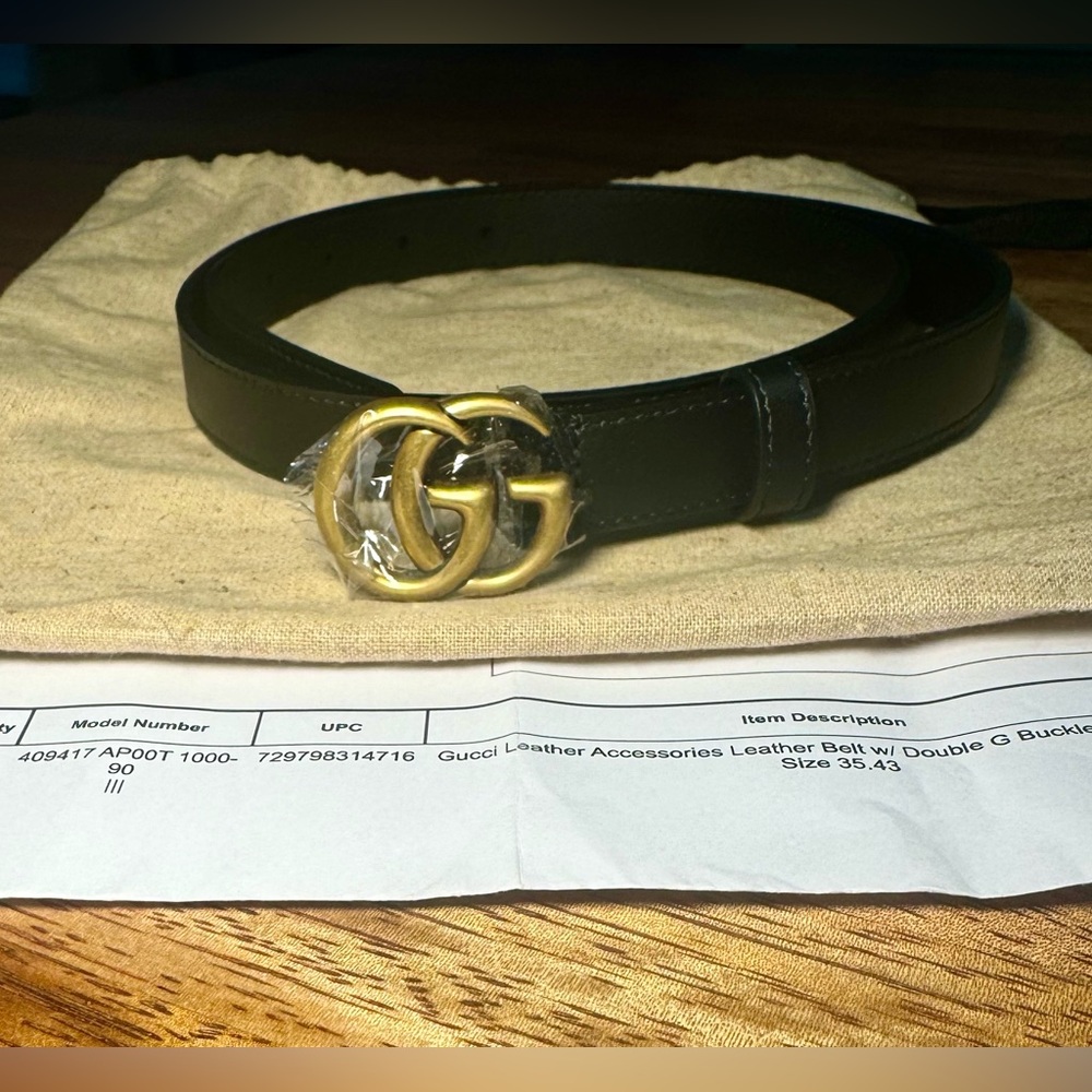 Gucci GG Marmont Thin Black Belt with Double G Buckle